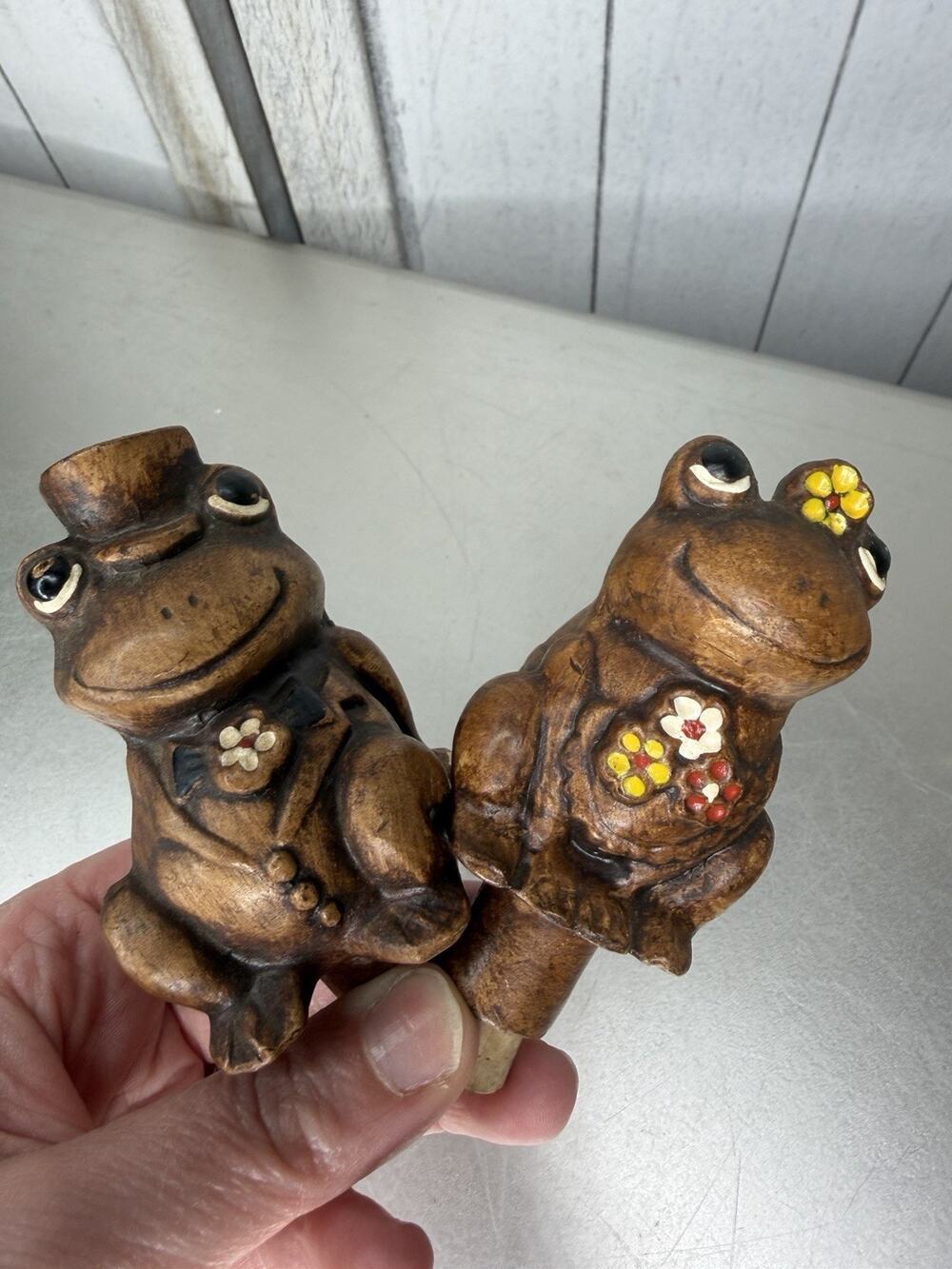 Vintage Ceramic Brown Frog Salt and Pepper Shakers Set Japan MCM Retro Kitschy